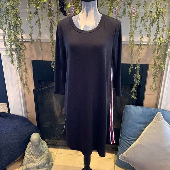 Como Blu navy long sleeve knit dress with ribbon red white and blue stripe L - Picture 1 of 8